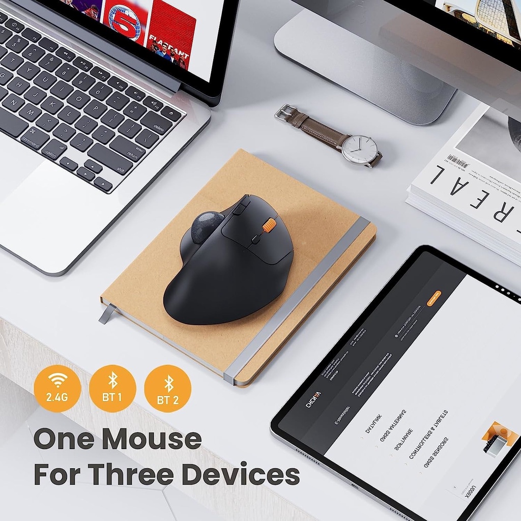 Wireless Bluetooth Trackball Mouse 2.4G RGB Ergonomic Rechargeable ...