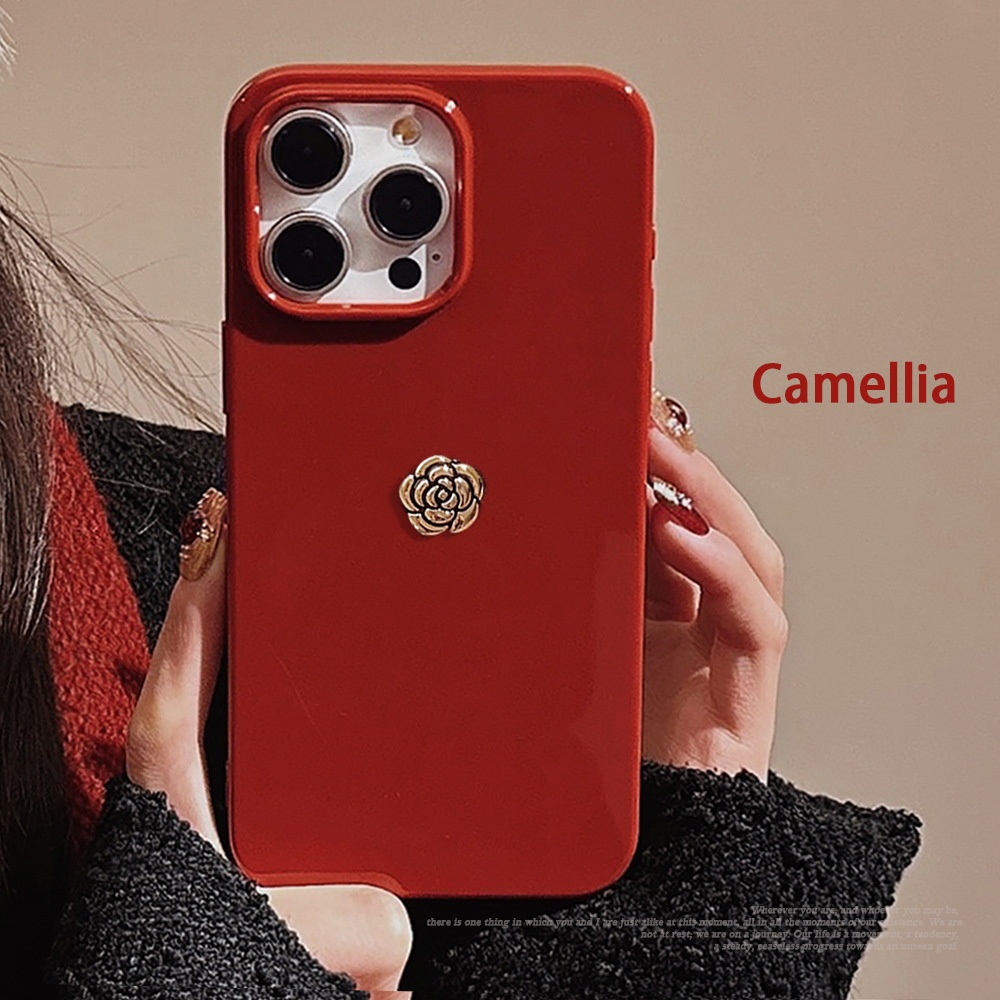 Highgrade red threedimensional camellia antidrop phone case tpu