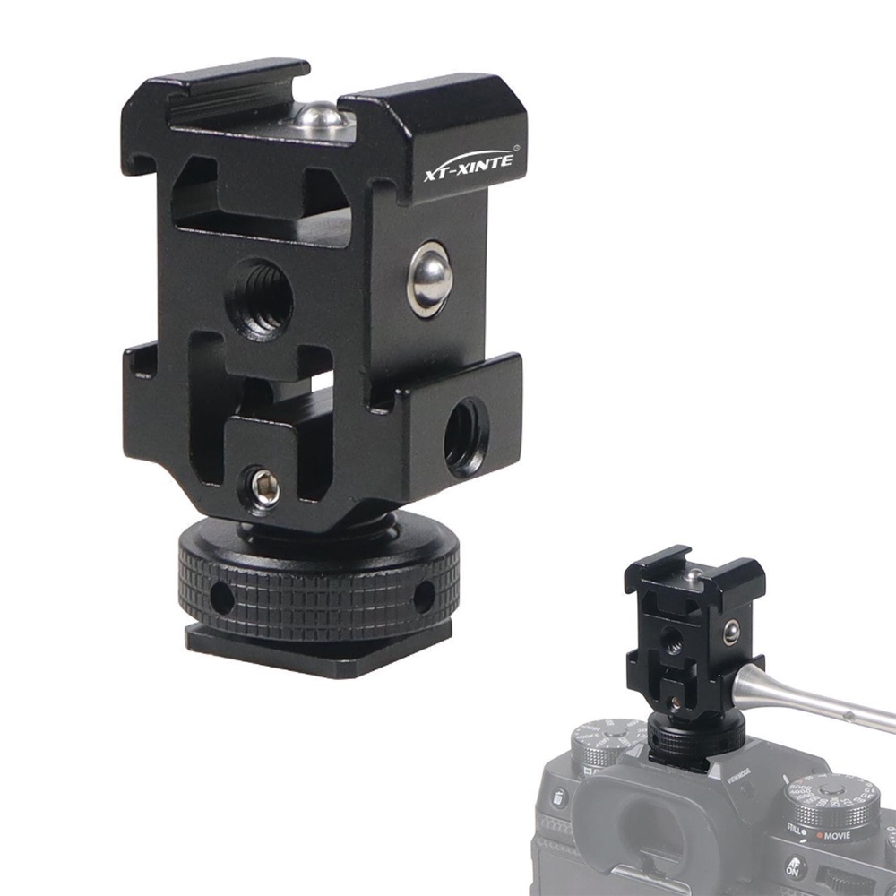 6Pcs Hot Shoe Mount Adapter For Triple Cold Shoe Mount Hot Shoe Mount 1/4"-20 For Reflex, Digital, Camera Equipment Microphone, Monitor, Recorder, Audio (Black - View #4