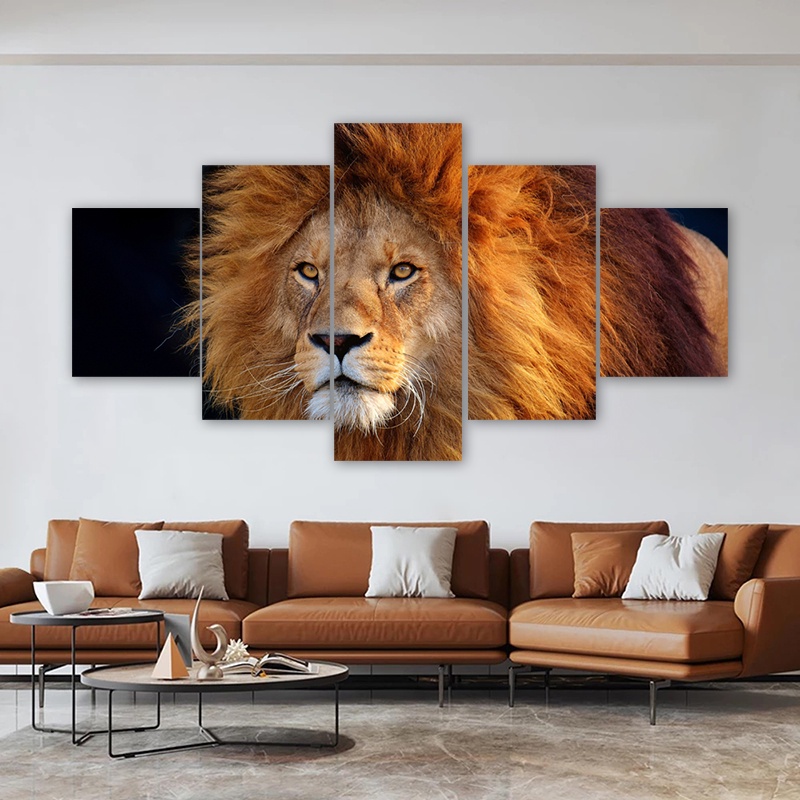 5 Panels Lion Posters Canvas Painting Wild Animal Prints Wall Art