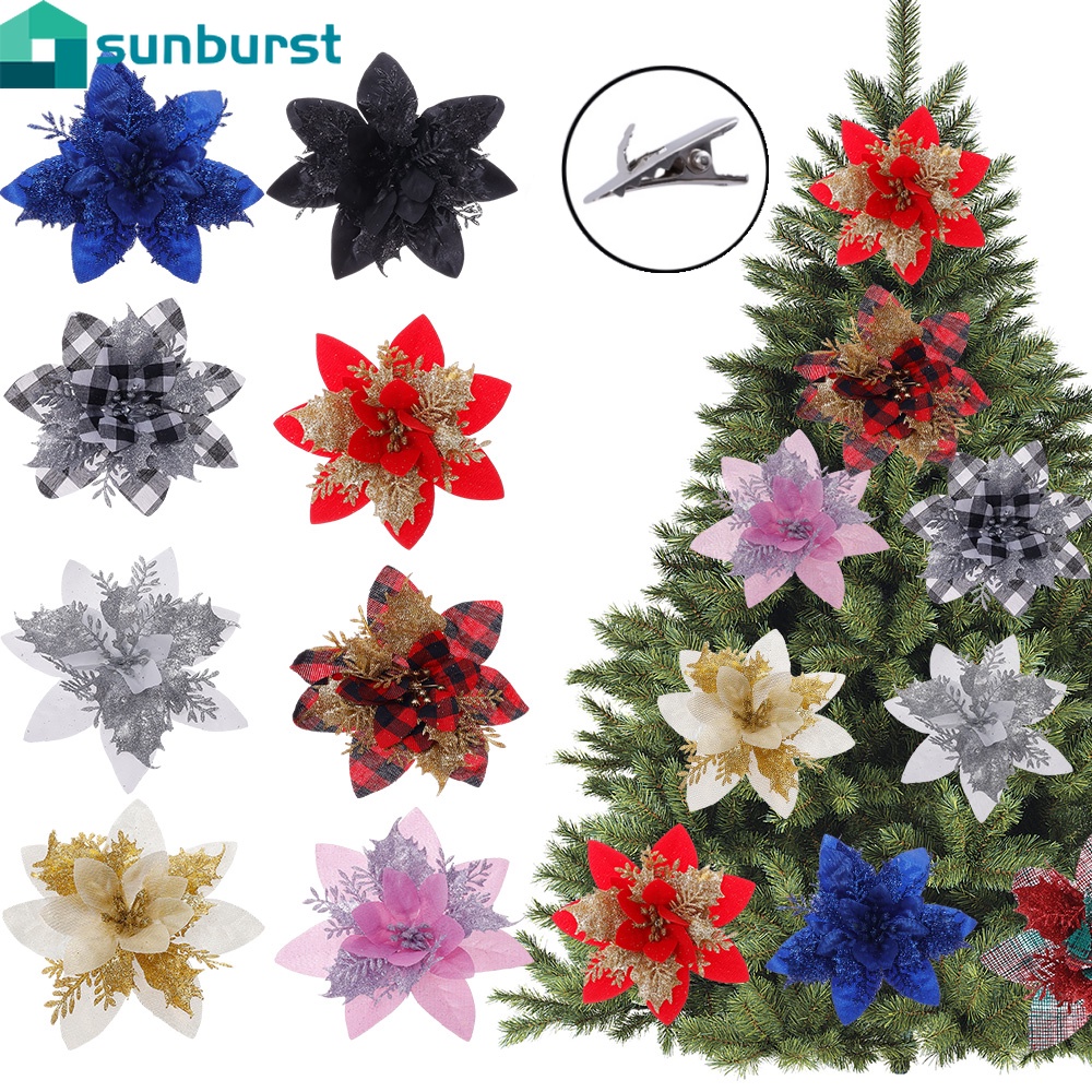 Xmas Tree Glitter Artificial Christmas Flowers / Three-dimensional ...