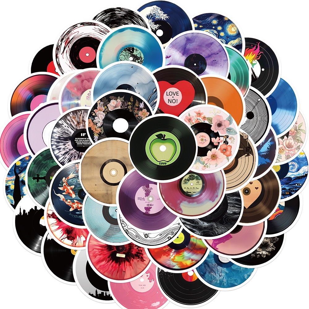 50PCS Vinyl CD Records Waterproof Graffiti Stickers for Helmet Bicycle