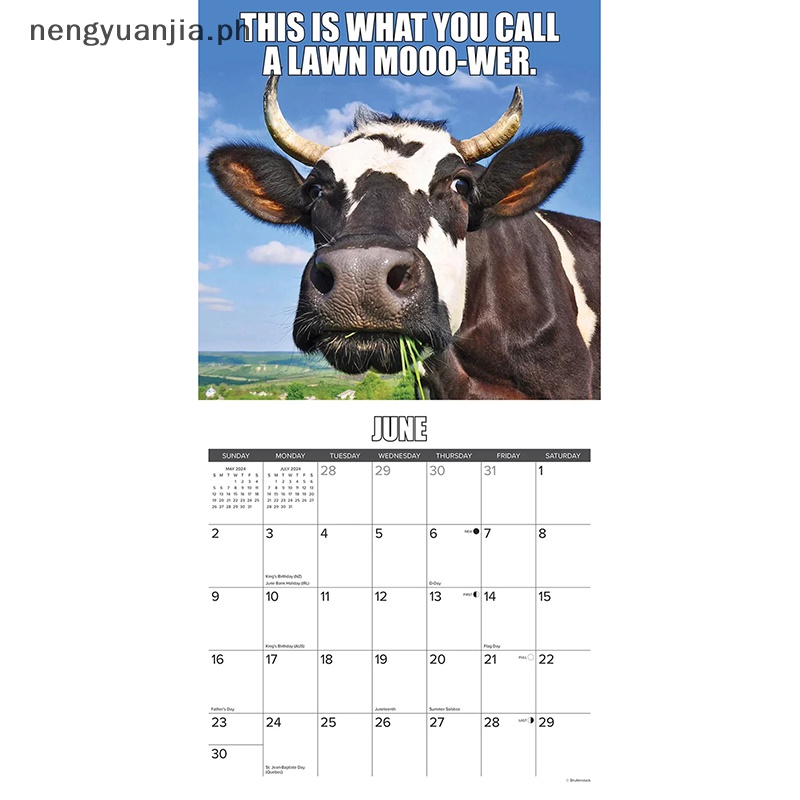 YUANJIA 2024 Funny Animal Calendar,Wall Calendar Inspired Farm Humor,12