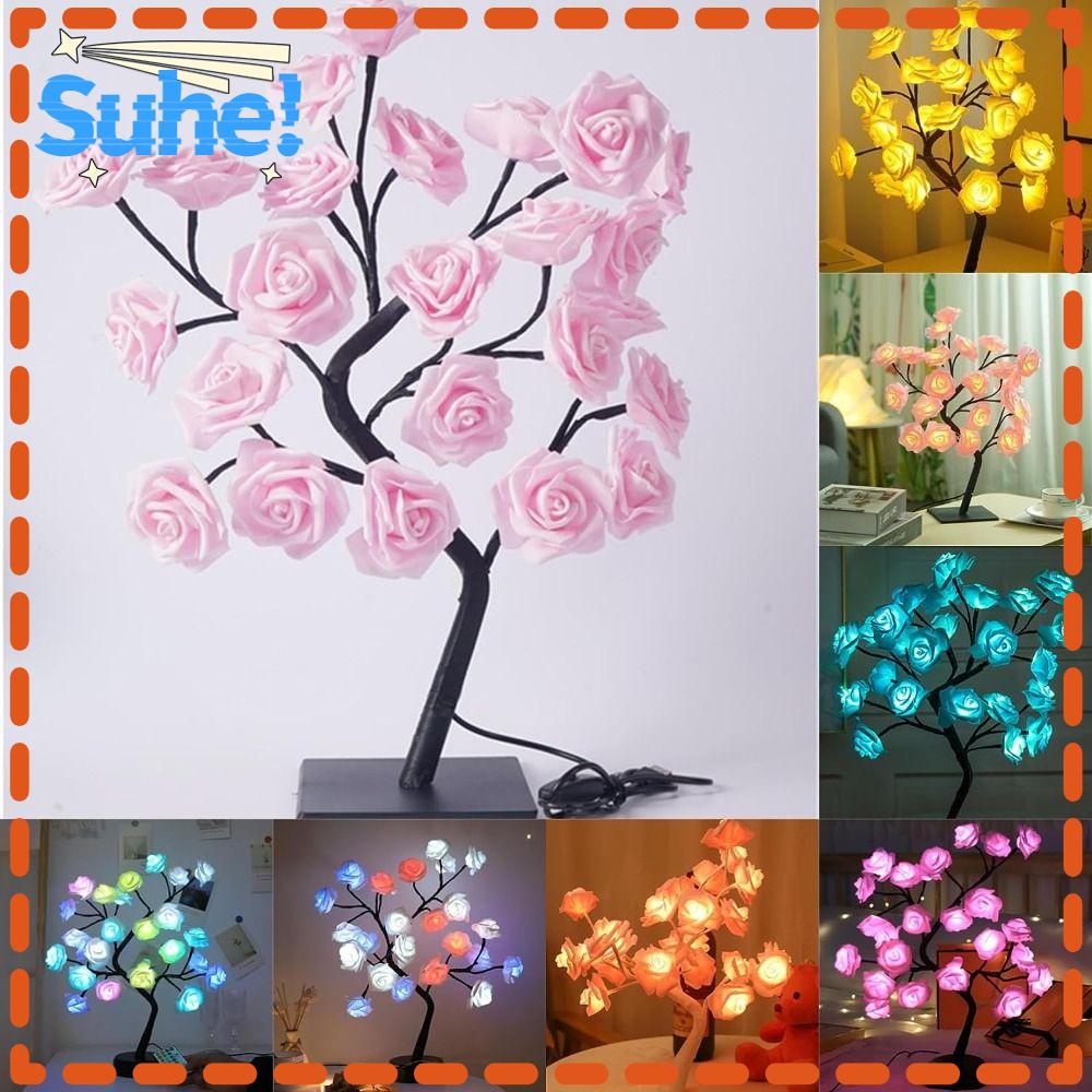 HISUHE Rose Bouquet Lamp, Plastic USB Operated Rose Table Lamp, LED 24