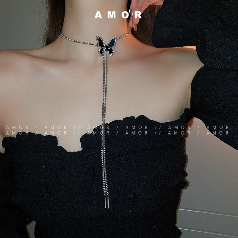 Y2K butterfly drawstring Choker necklace female Sweet Cool Clavicular ...