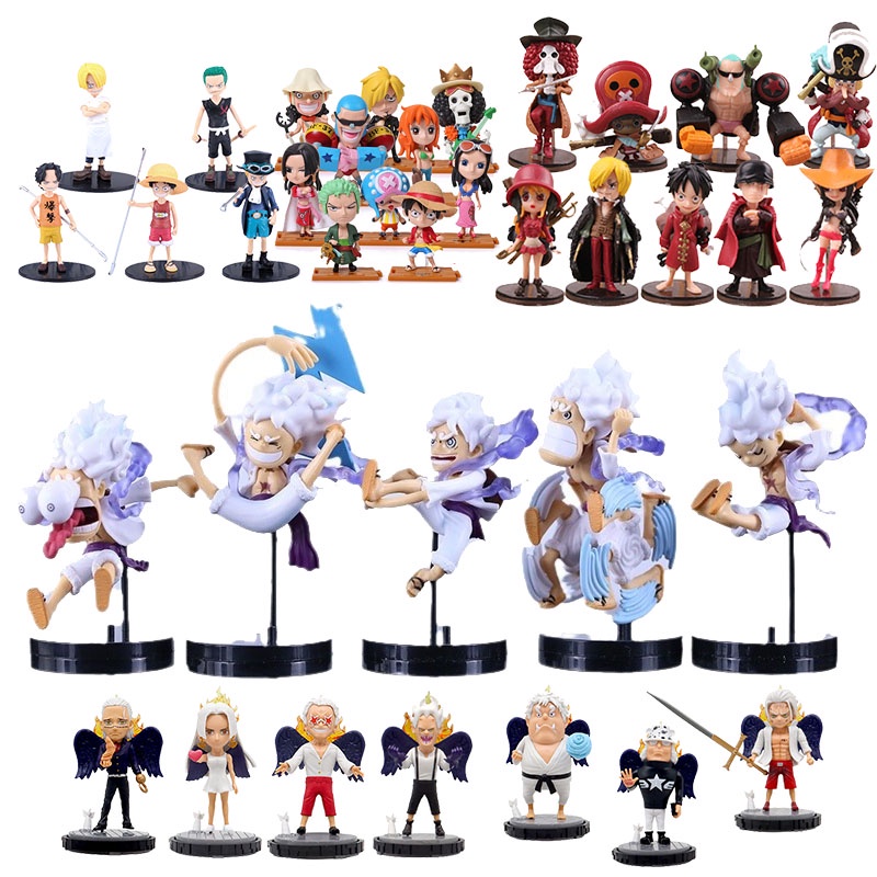 New One Piece Figure Set 5 Pcs Nika Luffy GEAR 5 Sun God Zoro Chopper