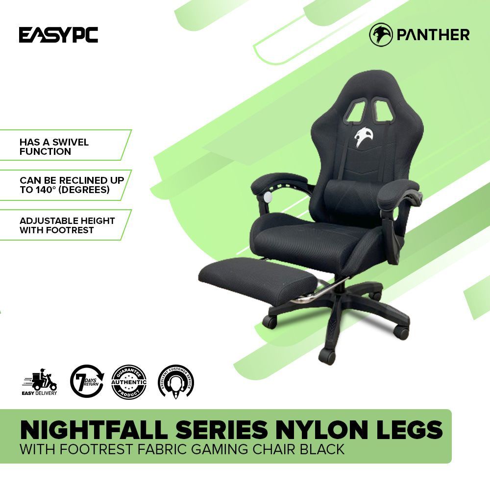 EasyPC Panther Nightfall Series Nylon Legs/ with Footrest Fabric and  Leather Gaming Chair