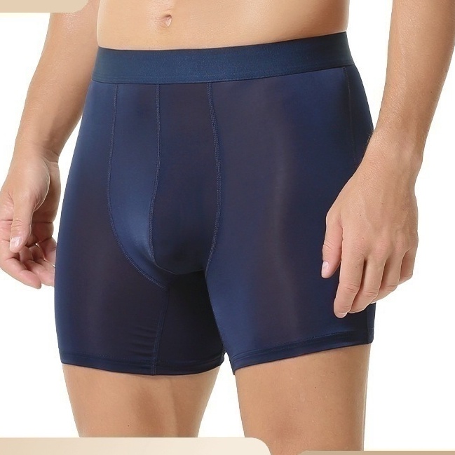 Men's Long Boxer Briefs Sports Underwear Ice Silk Breathable Panties