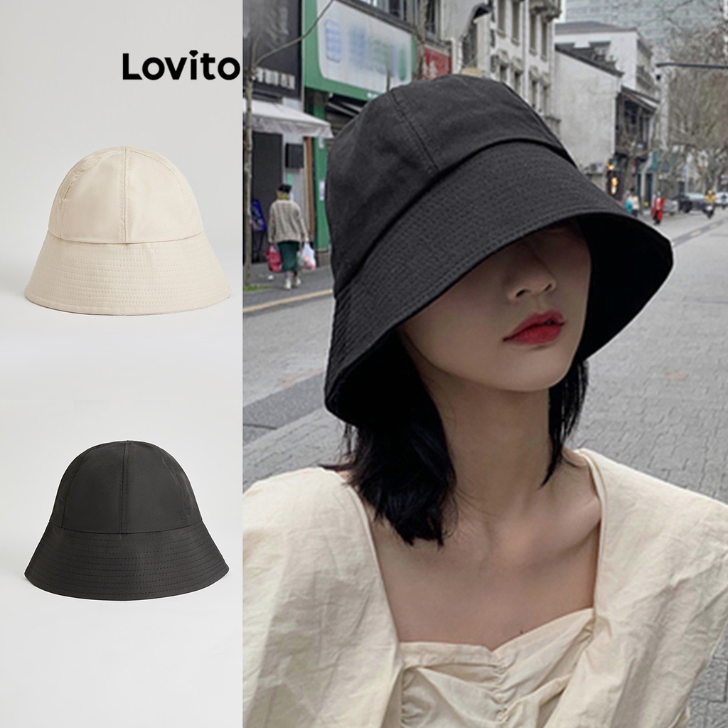 Lovito Women Casual Plain Basic Multipurpose Hat L63AD264 (White/Black ...