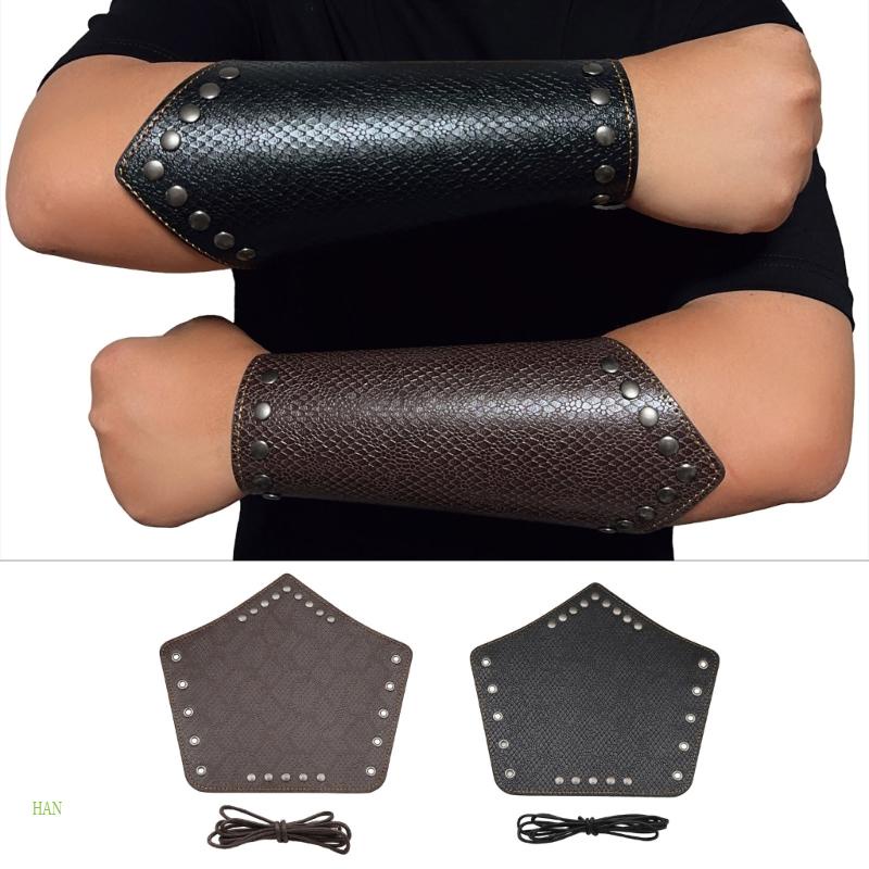 HAN Unisex Vintage Faux Leathers Punk Gauntlet Wristband Wide Bracer