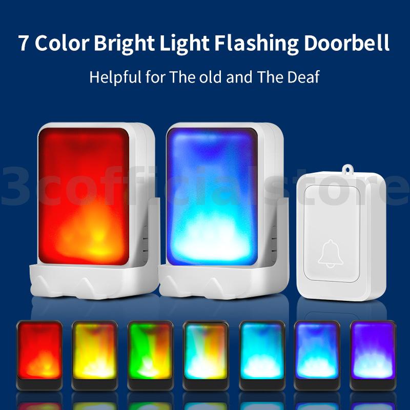 Wireless Remote Doorbell with Flashing Lights and Music for Deaf