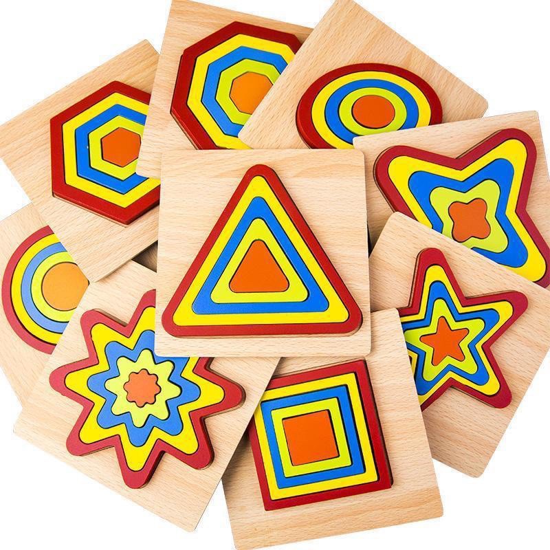 Baby Wooden Puzzle Geometric Shape Puzzle Educational Montessori Toy ...