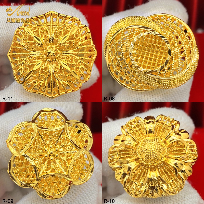 New Middle East Dubai 24K Gold-Plated Flower Ring Arabian Ladies ...