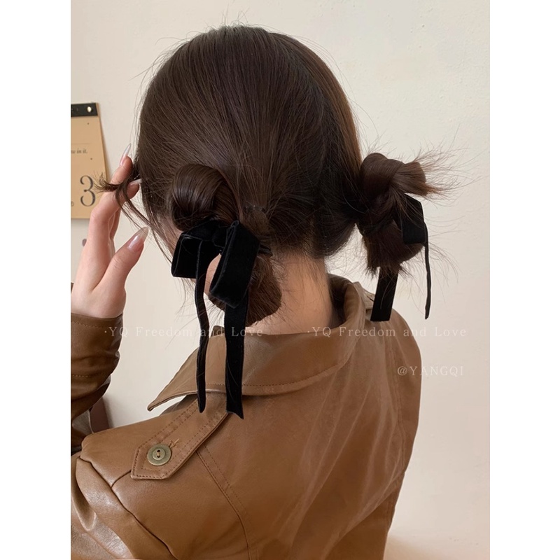Autumn Winter Hot-selling Hair Tie Black Velvet Rubber Band Bow ...