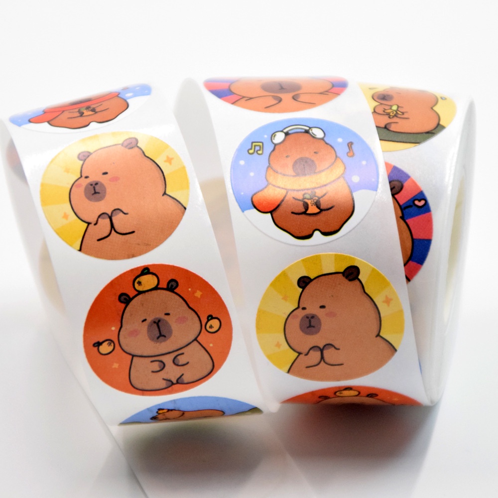 500PCS/Roll Cute Cartoon Fat Capybara Stickers Roll for Helmet Bicycle ...