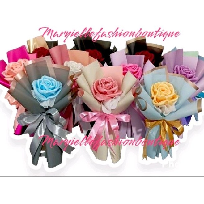 【hot sale】 (1 PC)SINGLE SATIN ROSE FLOWER BOUQUET (PM WRAPPER COLOR ...