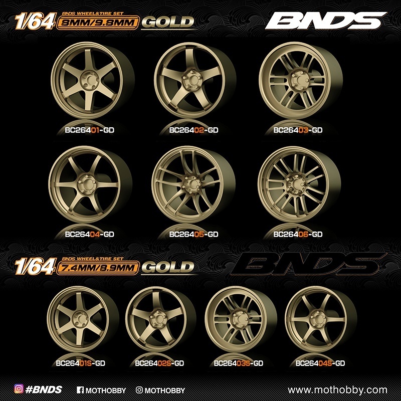 BNDS 1:64 ABS Wheels Gold With Rubber Tires Assembly Rims Modified ...