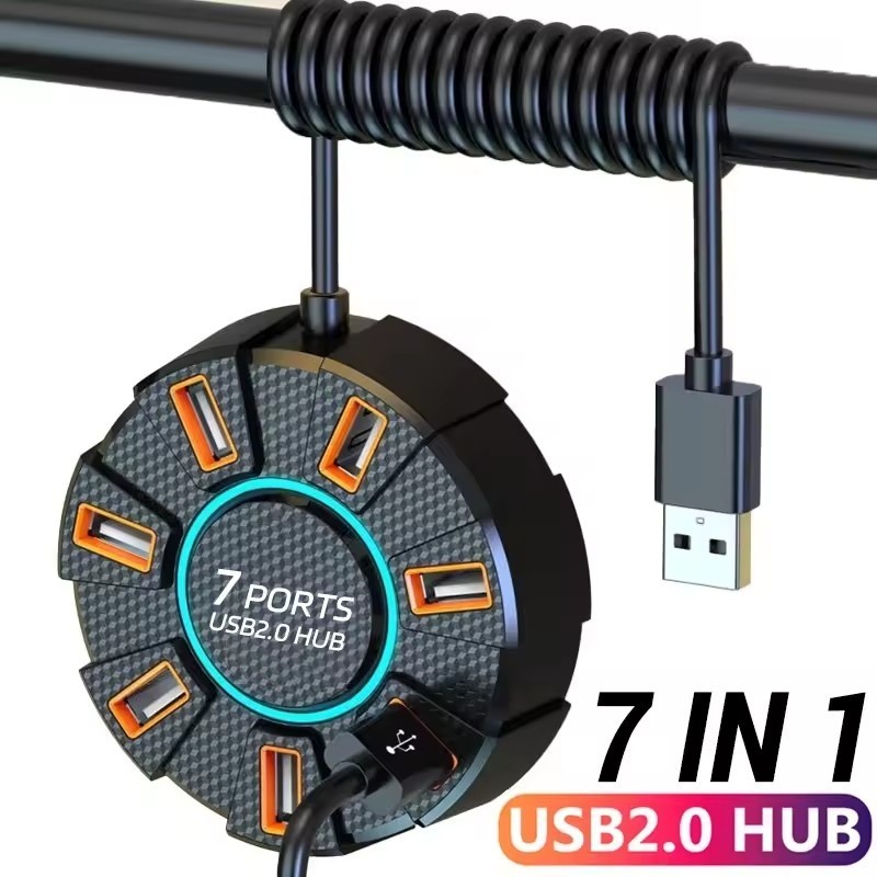 USB 2.0 Hub 7 Ports Multi Splitter Adapter - Spring Wires USB 2.0 ...