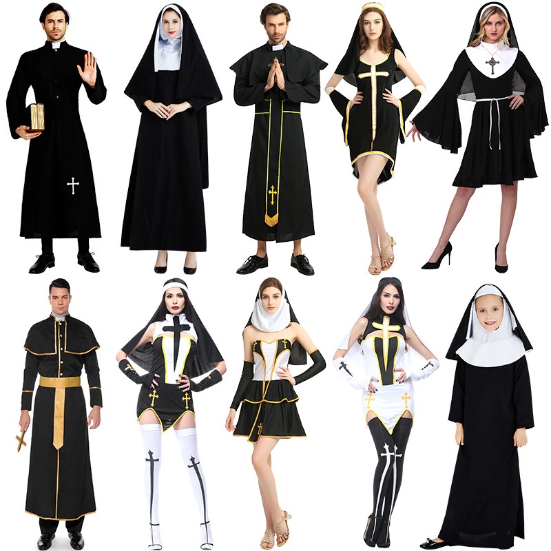 Halloween Nun Costume Adult cosplay Male Missionary Priest Costume ...