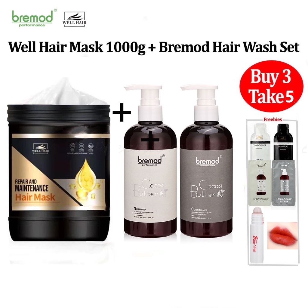 Bremod Conditioner & Shampoo 400ml with WELL HAIR Mask 1000ml Care