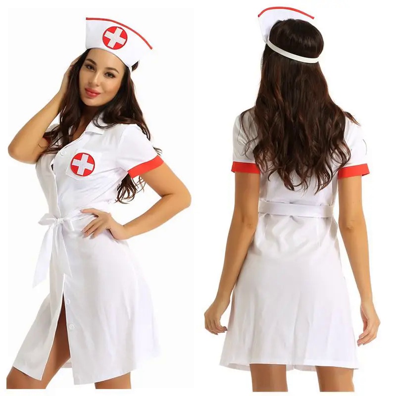 Women Female Sexy Nurse Costumes Deep V Neck Doctor Cosplay Adult Nurse ...