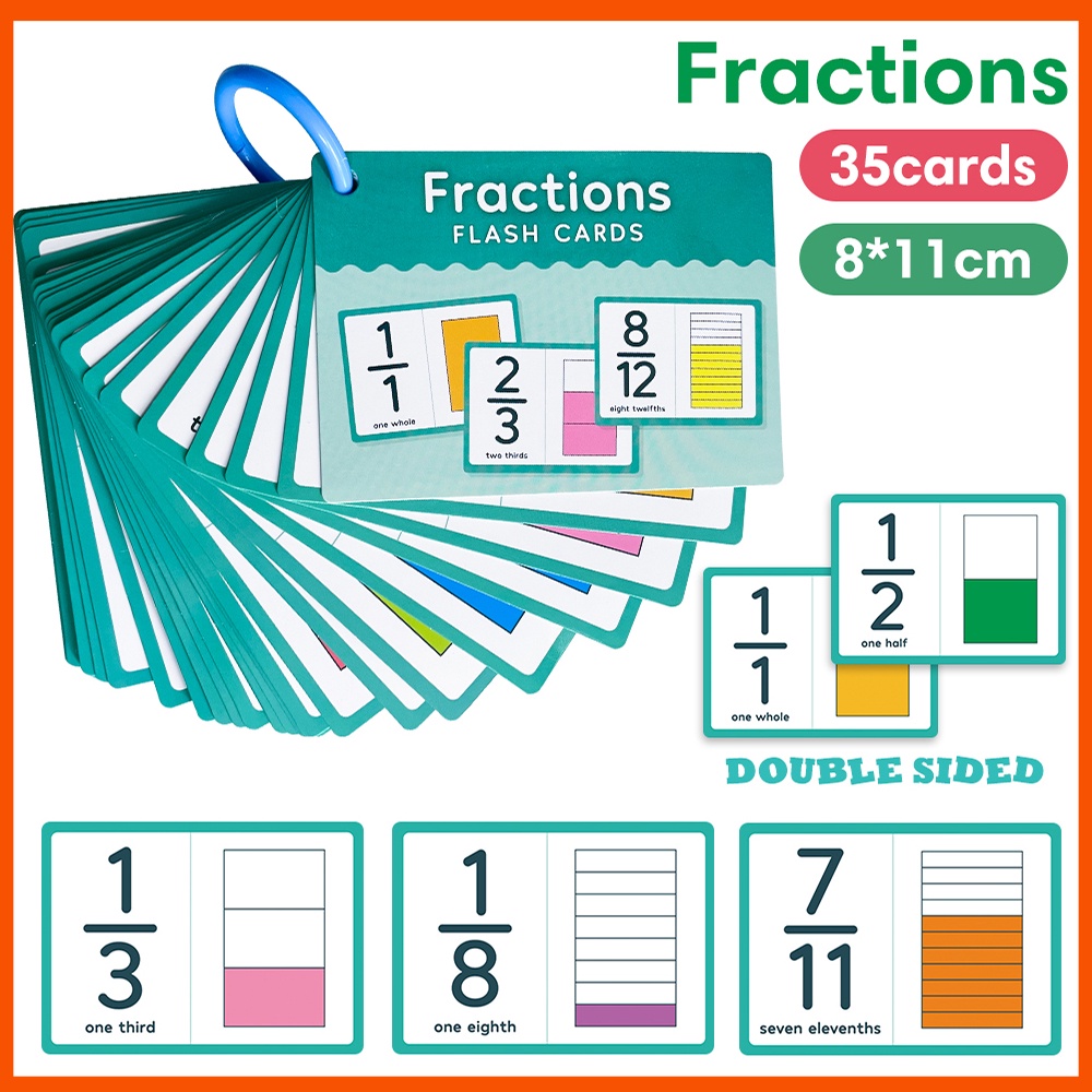 35PCS Fraction Number Flash Cards,Graphically Illustrated ...