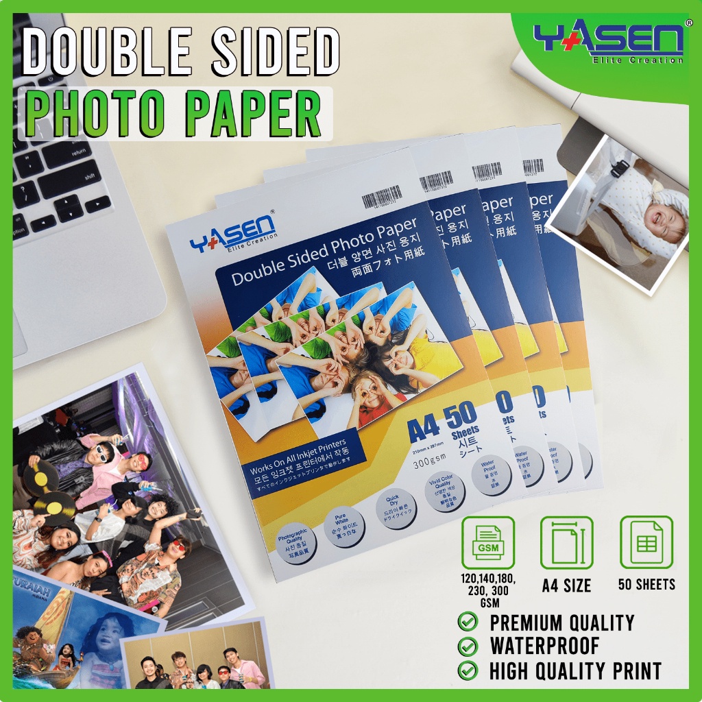 ⭐ Click The Shop Yasen Double Sided Glossy Photo Paper A4 120/140