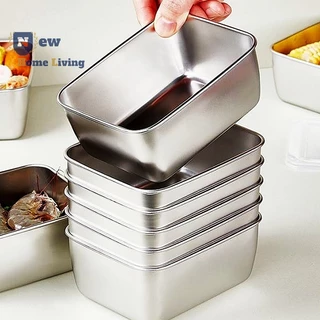 1pc Rectangle Food Containers With Lid, Stainless Steel Snack Container,  Airtight Bento Food Box, For Teenagers And Workers At School, Canteen, Back  S
