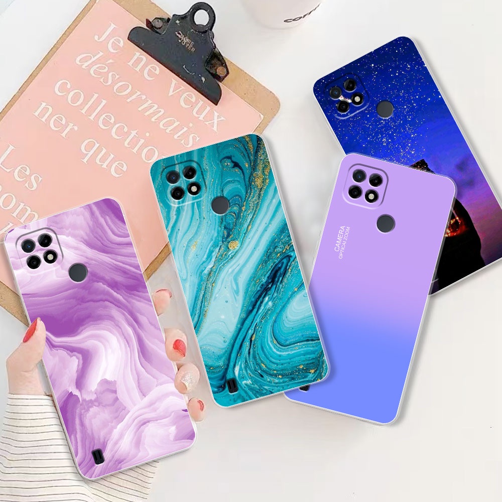 OPPO Realme C21 C21Y 2021 Case RealmeC21 C 21Y Flower Marble Phone Back Cover Casing Silicone