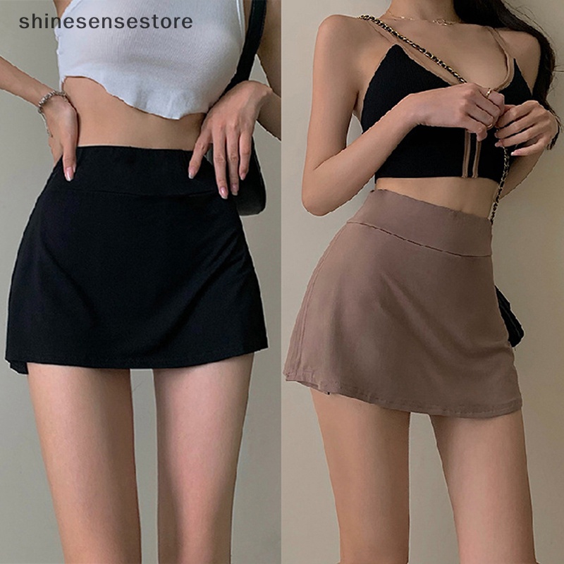 Shines】 Tennis Skirt Women High Waist Sexy Girl Tight Bag Hip Short Skirt  Summer Sports Culottes split A-line Mini skirt Y2K SSN