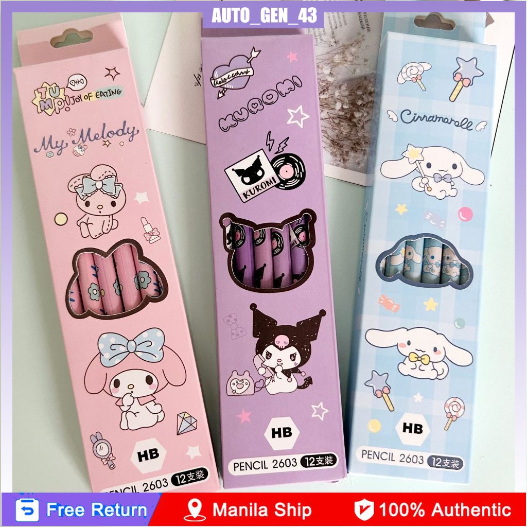 Sanrio 12PCS Kuromi Stationery Set Cinnamoroll My Melody Pencils Erasers Rulers Student School Supplies Study Stationery Gifts