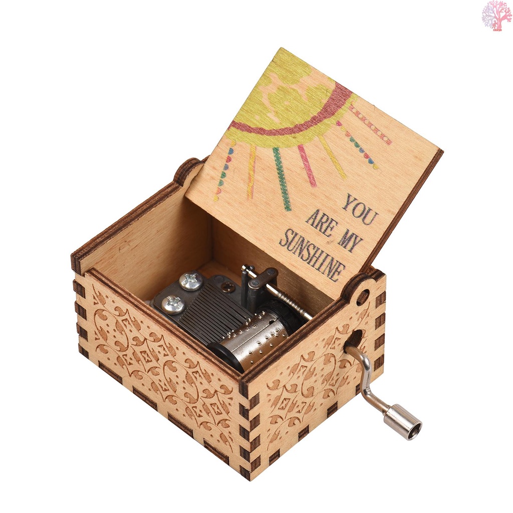 YVintage Wooden Music Box Palmsize Hand Crank Wood Case Musicbox