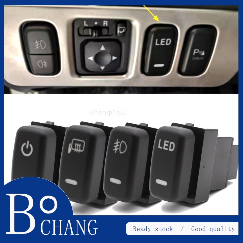 Car LED Fog Light Power On Off Rearview Mirror Heating Push Button