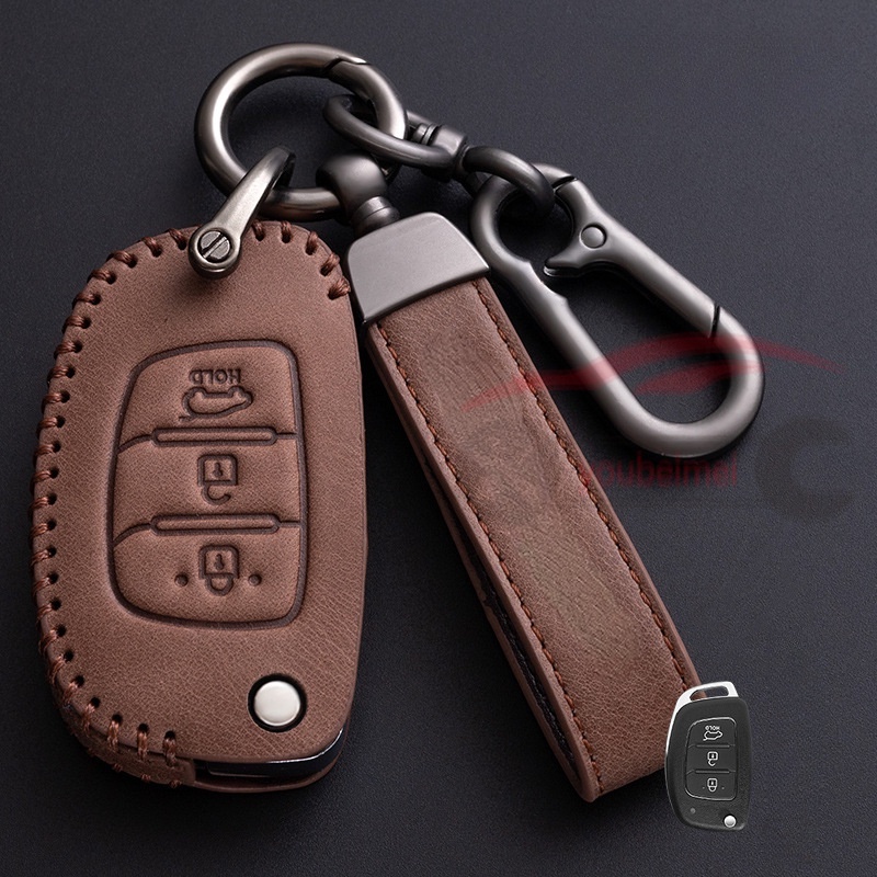 Leather Car Key Fob Case Cover Bag For Hyundai Tucson Santa Fe Sonata Elantra