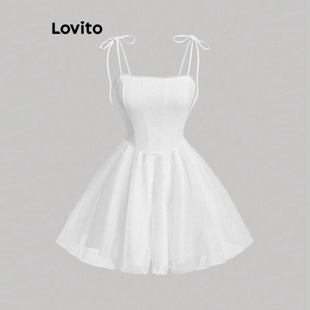 Lovito Women Fabric Stitching Tiered Layer Lace Up Dress L68ED301