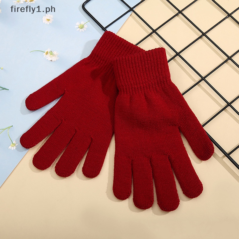 Firefly] 1Pair Simple Knitted Couple Gloves Winter Solid Color Full Finger  Mittens Hand Warmer Men Women Gloves Thicken Cycling Gloves [PH]