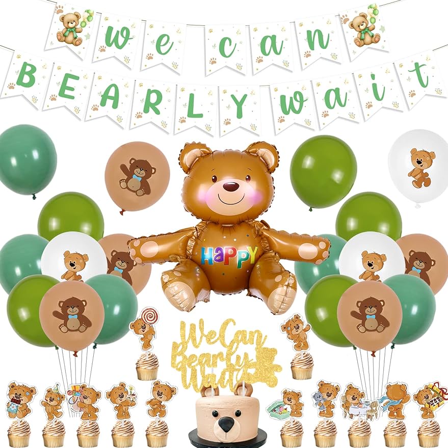 JOLLYBOOM Bear Baby Shower Party Decorations Sage Green Happy Birthday ...