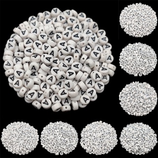Alphabet Letter Beads, white beads with silver letter Beads, Round Acrylic  Beads, Plastic Name Beads, Size 10mm, 100pcs/lot