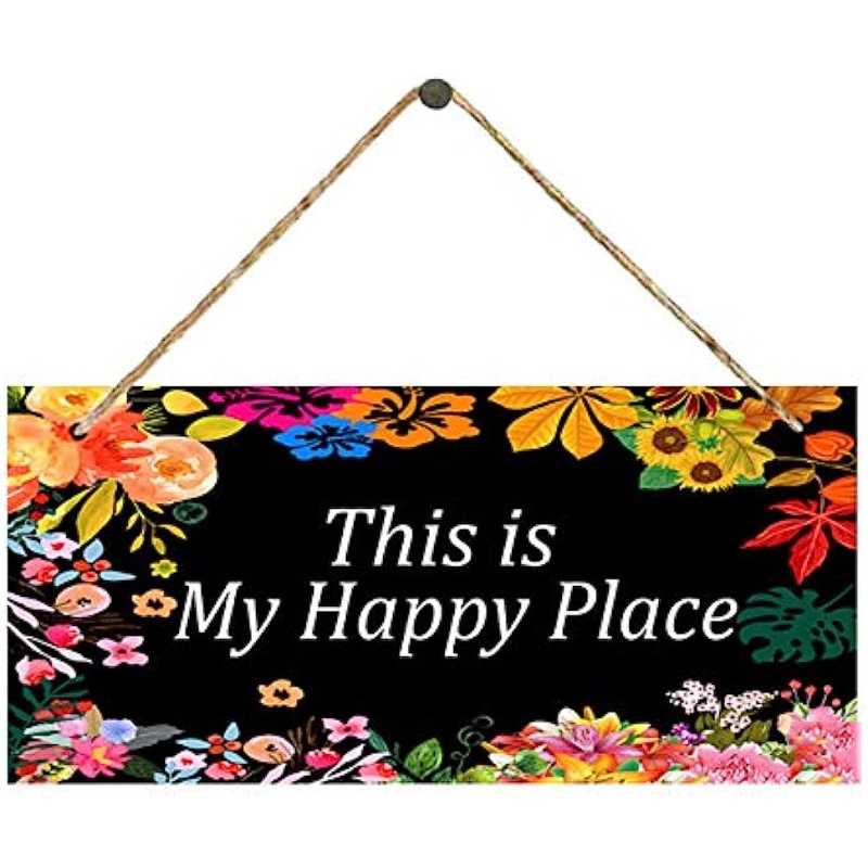 1pc This Is My Happy Place Wall Decor Signs Plaque, Flower Rustic