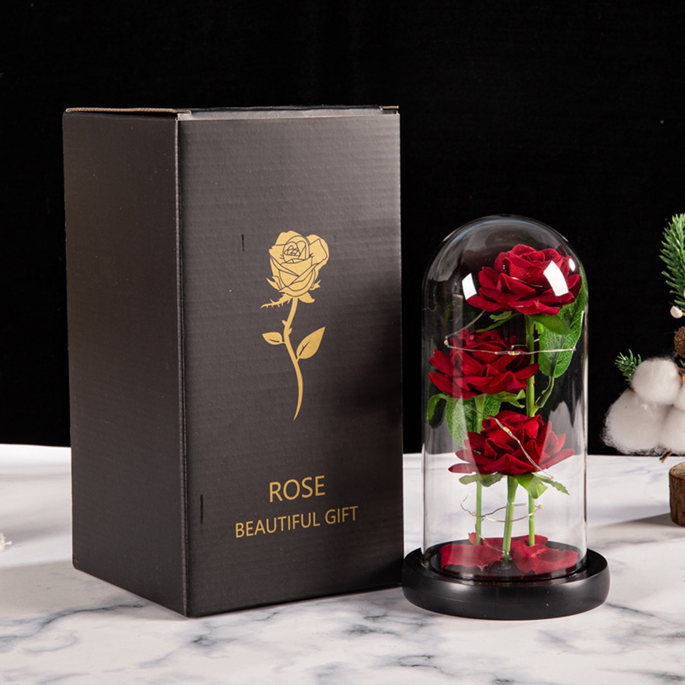 1PC Light up Rose in Glass Dome LED Galaxy 3Rose Artificial Flowers ...