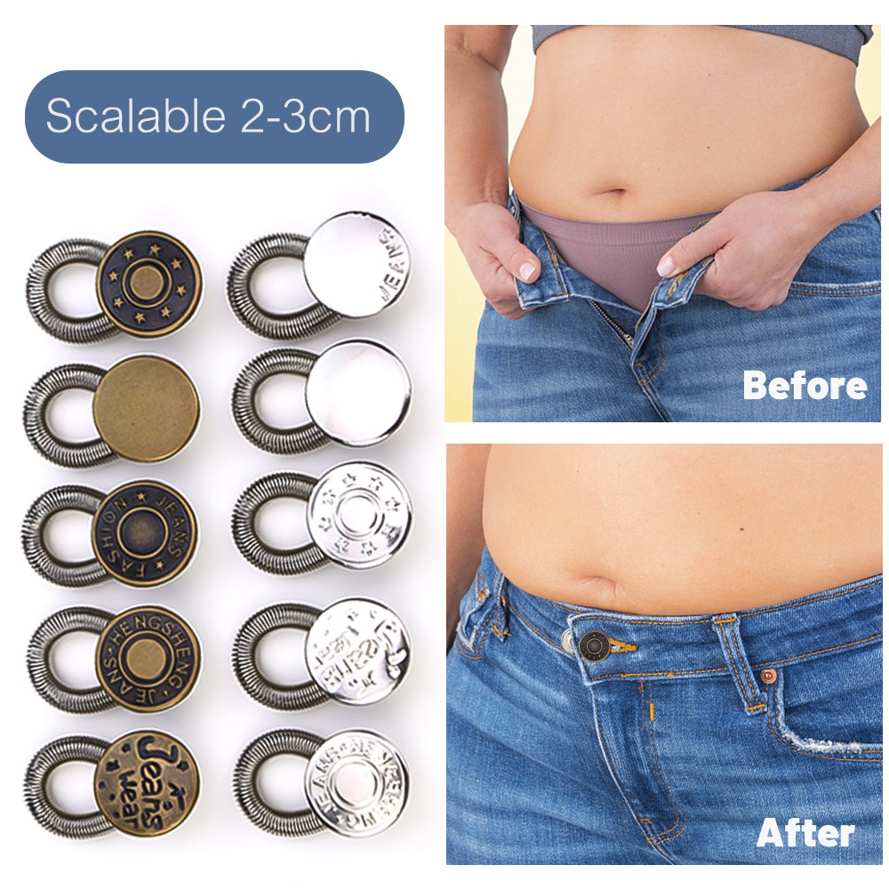 Metal Spring Button Adjustable Retractable Extender Pants Jeans ...