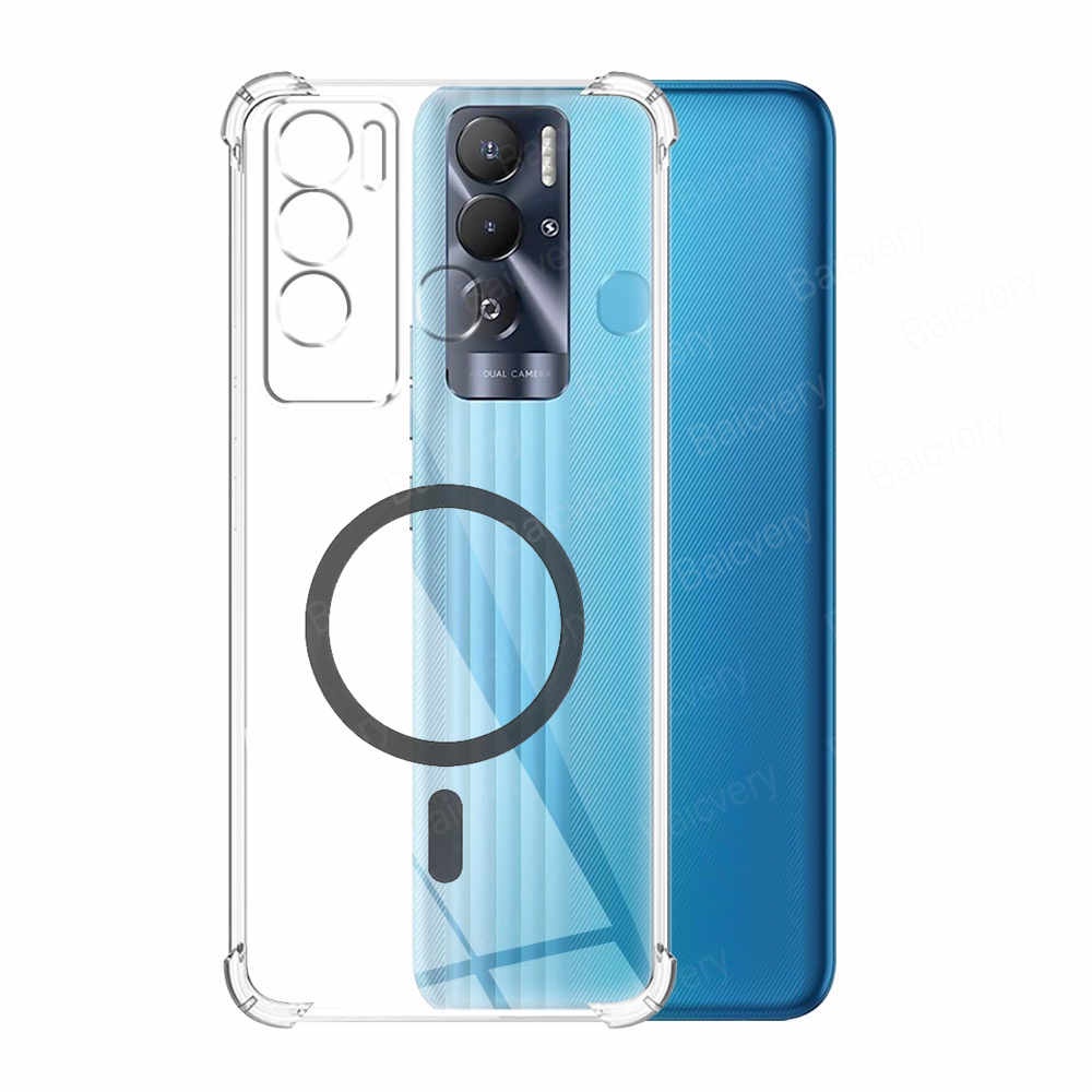 Case for Tecno Pova Neo LE6, LE6h Soft Clear TPU Cover Support Magnetic  Wireless Charger with Holder