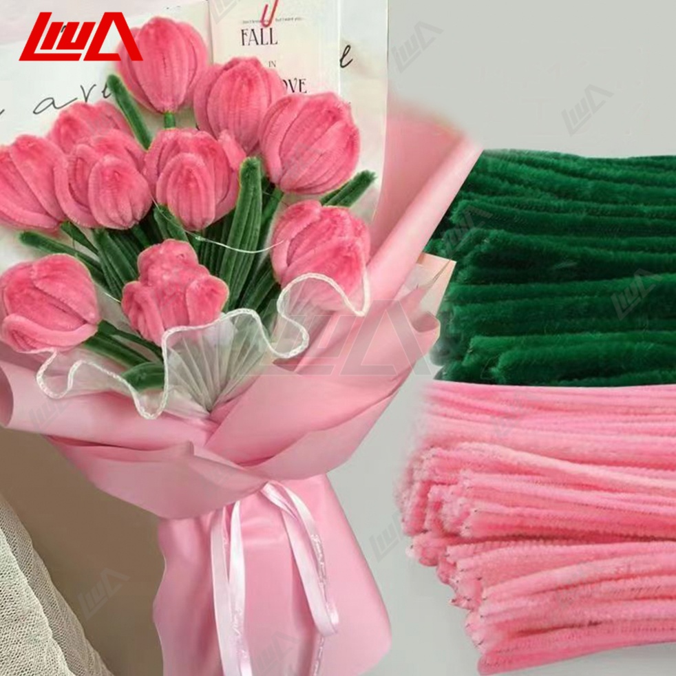 100pcs fuzzy wire flower Colorful Dense fuzzy wire pipe cleaner craft ...