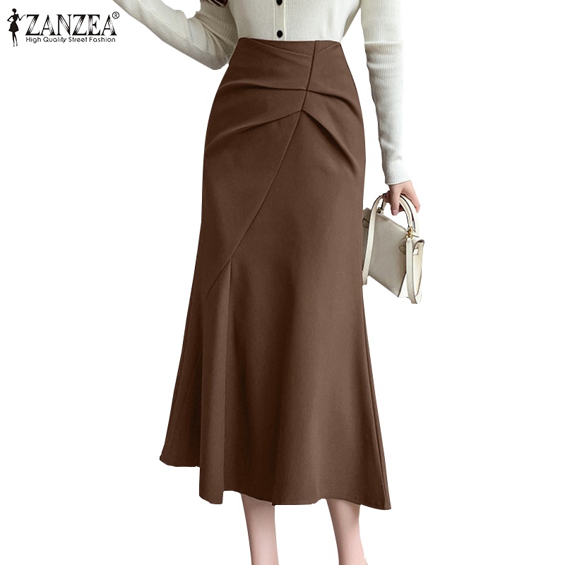 ZANZEA Women Korean Fashion Side Zipper Fishtail Plain Color Overskirts ...