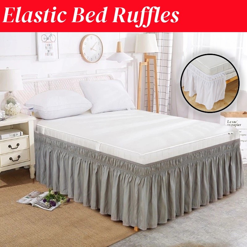 Elastic Bed Ruffles Pure Color Bed Skirt Soft Comfortable Wrap Around ...