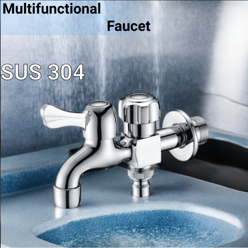 SUS304 Stainless Steel Two Way Faucet Washing Machine Faucet Wall ...
