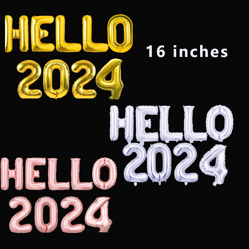 16 inches HELLO 2024 New Year Set Aluminum Film Hello2023 New Year's
