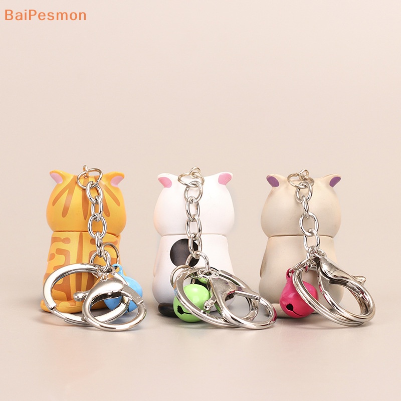 Cute PVC Cat Keychain Charm - Shy Chubby Kitten Design, Yellow (10cm) - View #12