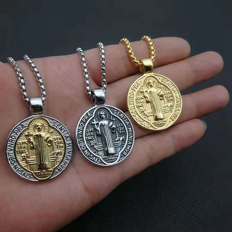 Stainless Steel Catholic Patron Saint St Benedict of Nursia Holy Medal ...