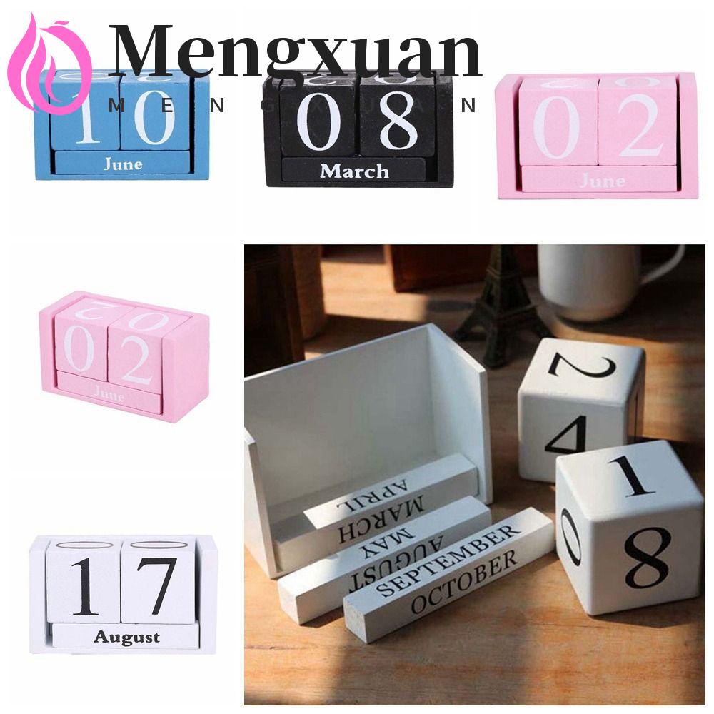 MENGXUAN Wooden Perpetual Calendar, MDF Pastoral Style Building Blocks ...